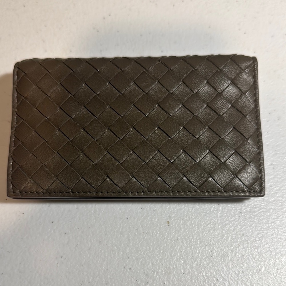 Bottega Veneta Brown Olive Leather Woven Card Holder